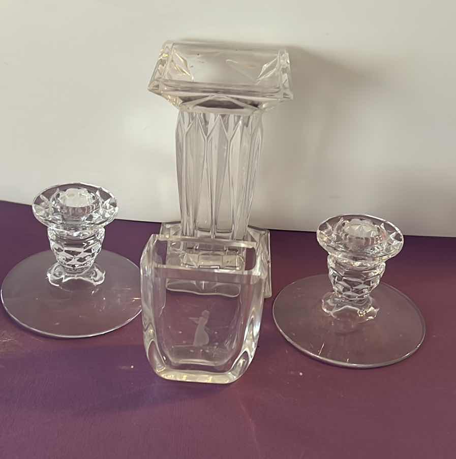 Photo 1 of CRYSTAL CANDLR HOLDERS AND VASE