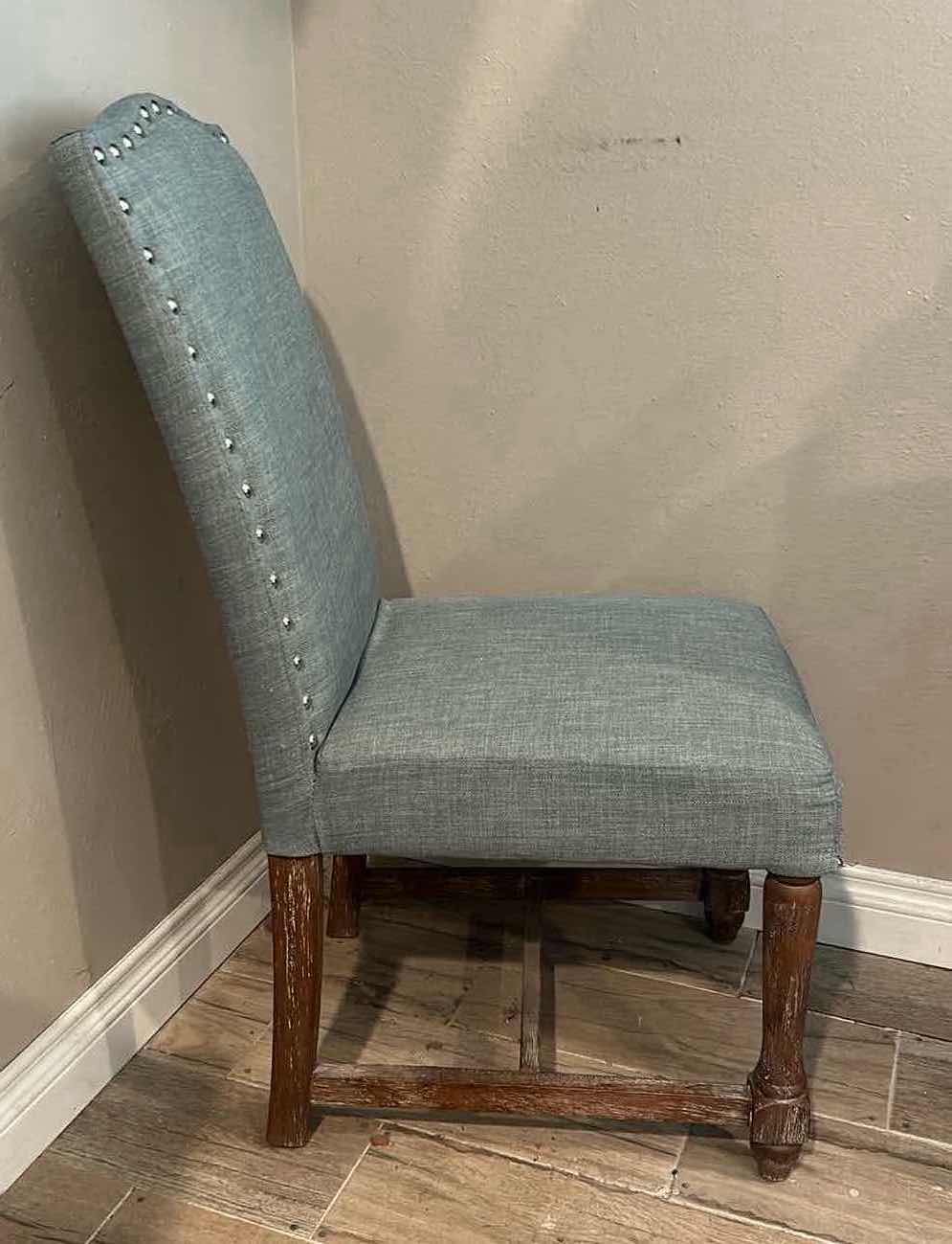 Photo 2 of SIDE CHAIR BLUE LINEN FABRIC WITH WOOD LEGS