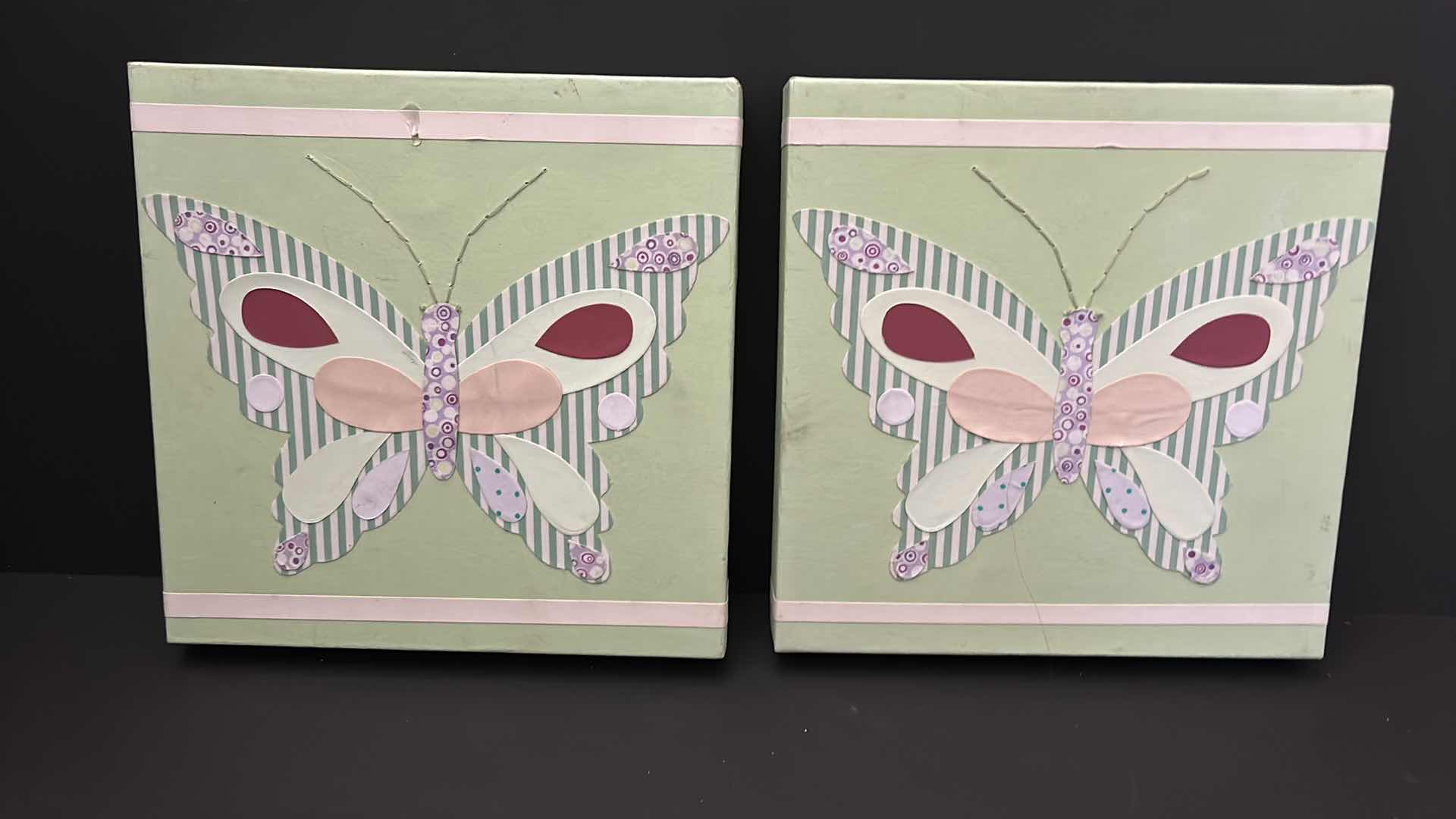 Photo 1 of 2 PC BUTTERFLY FABRIC ARTWORK 10” X 10.5”