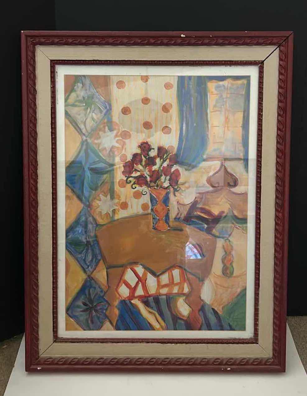 Photo 1 of HEAVY RED WOOD FRAMED “STILL LIFE” ARTWORK. 24.5” x 32”