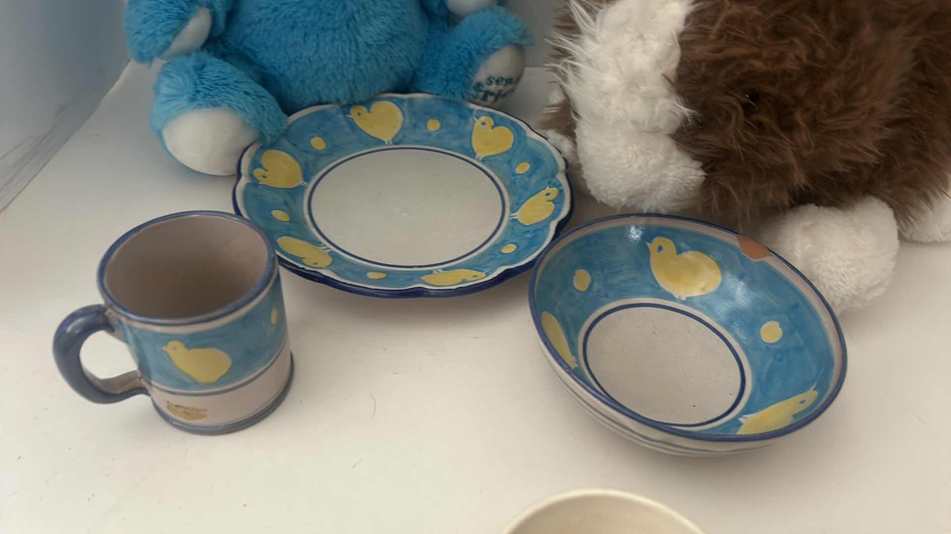 Photo 5 of CHILDS TEA PARTY - 2 STUFFED ANIMALS AND SERVING DISHES MADE IN ITALY VIETKI AND MUGS