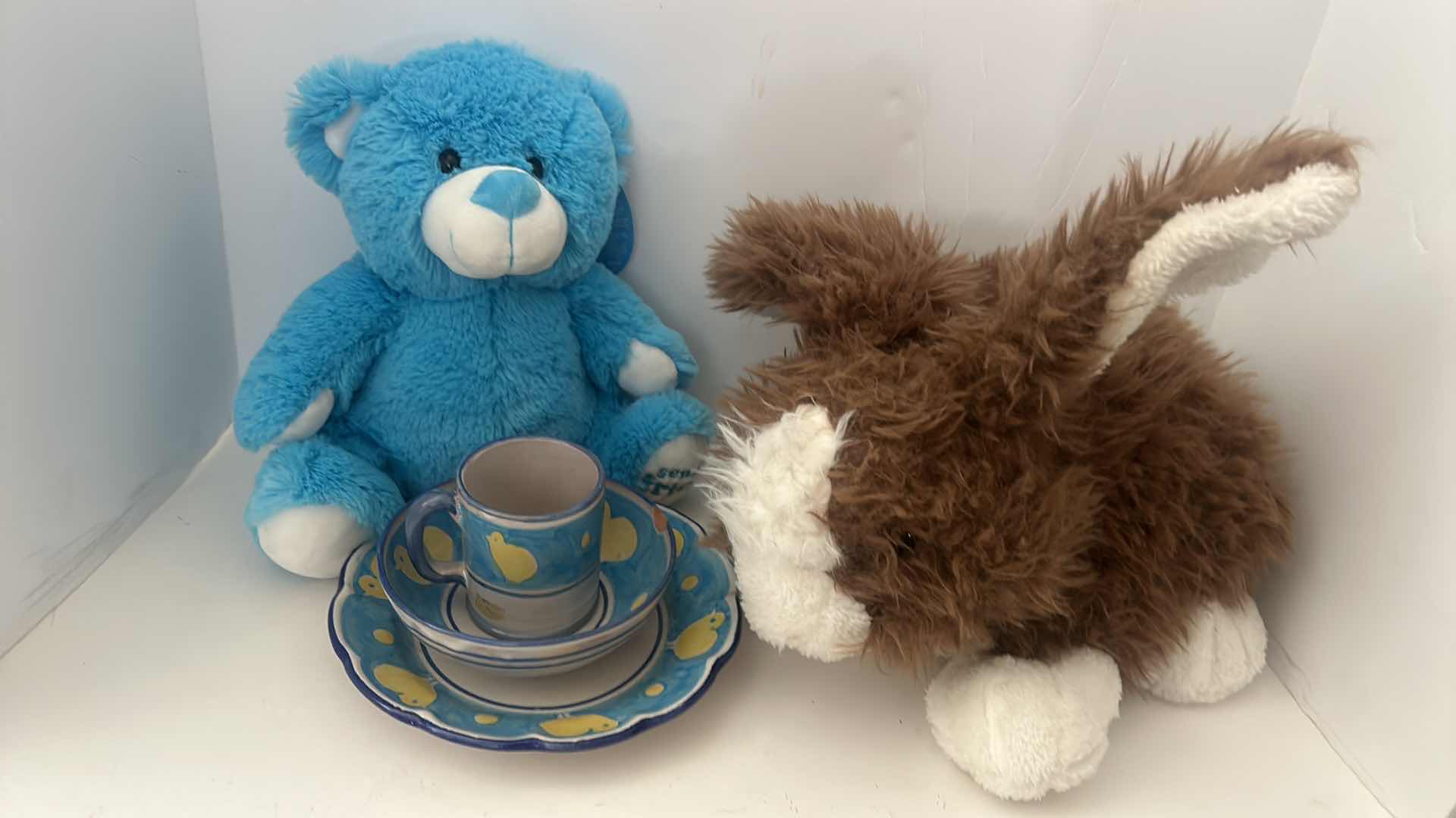 Photo 4 of CHILDS TEA PARTY - 2 STUFFED ANIMALS AND SERVING DISHES MADE IN ITALY VIETKI AND MUGS