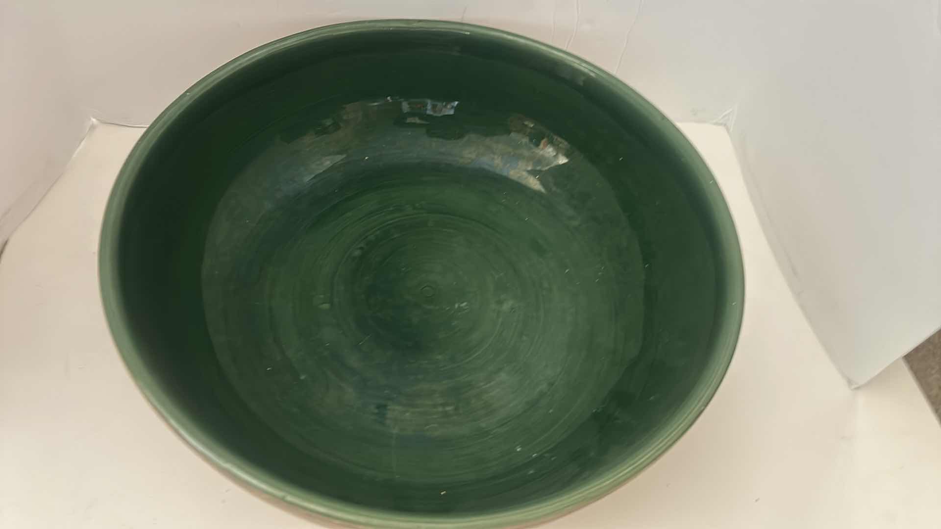 Photo 3 of HEAVY GREEN GLAZED POTTERY BOWL 16“ x H 5“