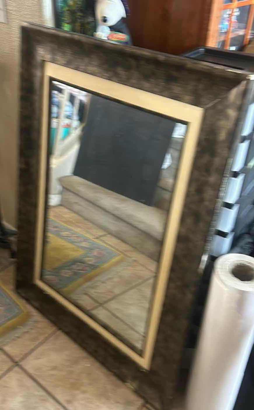 Photo 2 of HEAVY WOOD FRAMED MIRROR 31.5”X H44”.