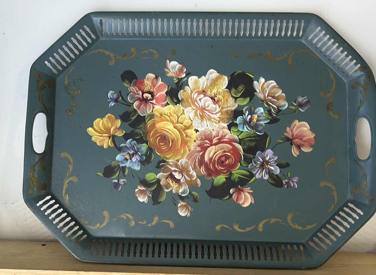 Photo 1 of VINTAGE HAND-PAINTED METAL TRAY, 2’X18”