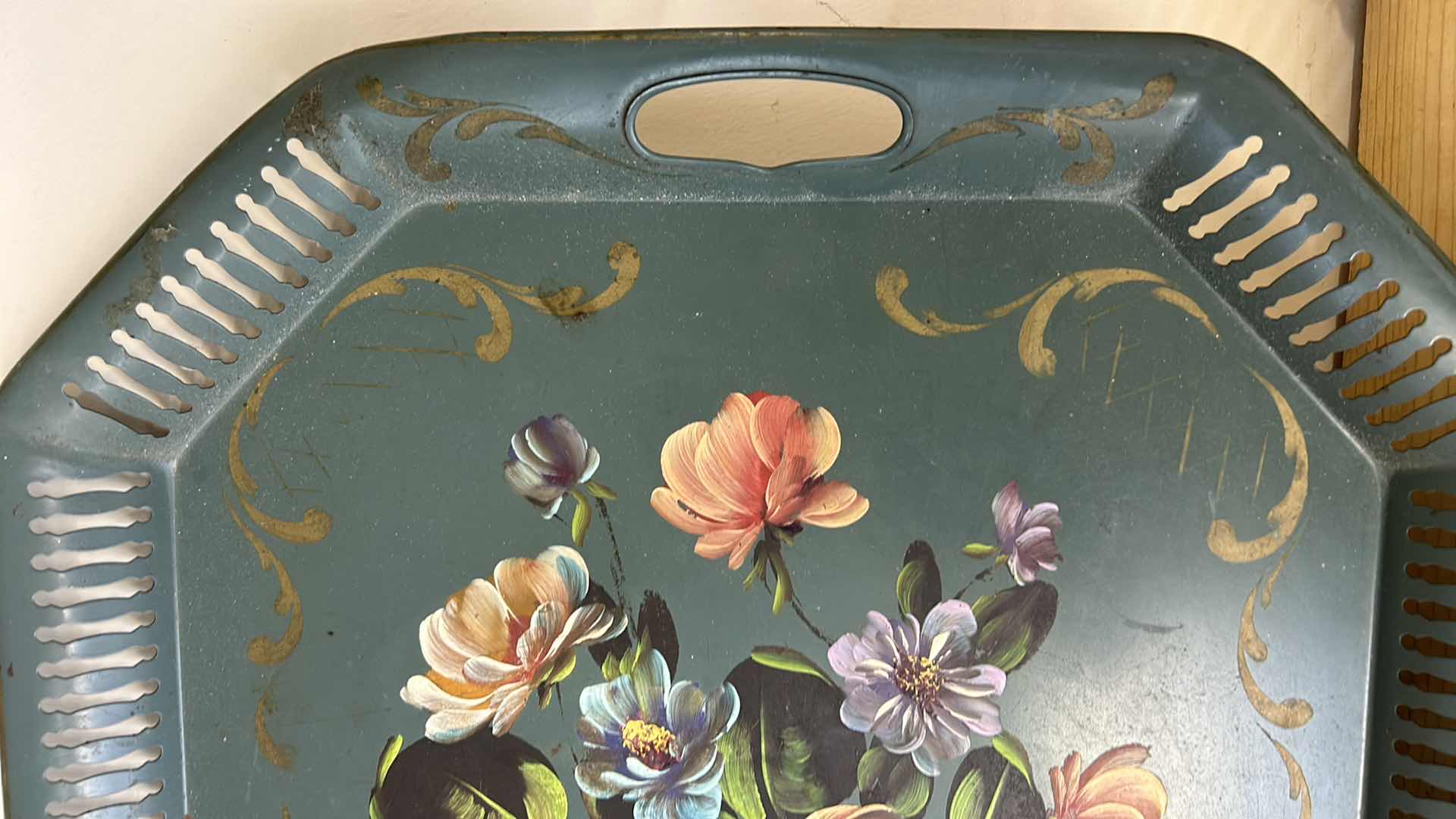 Photo 3 of VINTAGE HAND-PAINTED METAL TRAY, 2’X18”