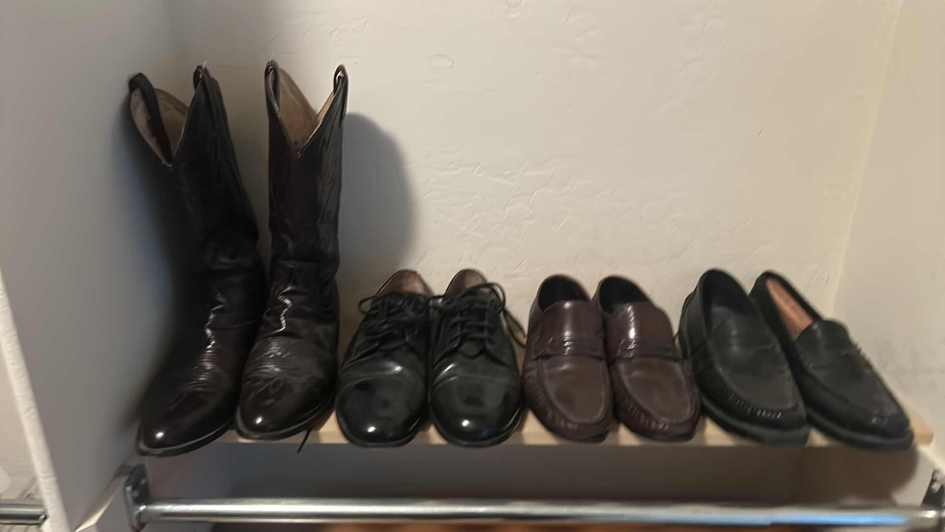 Photo 1 of MENS COWBOY BOOTS AND 3 PAIRS DRESS SHOES SIZE 12