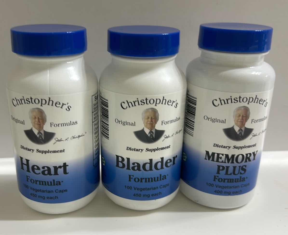 Photo 1 of THREE CHRISTOPHER’S DIETARY SUPPLEMENTS, HEART, BLADDER, AND MEMORY.