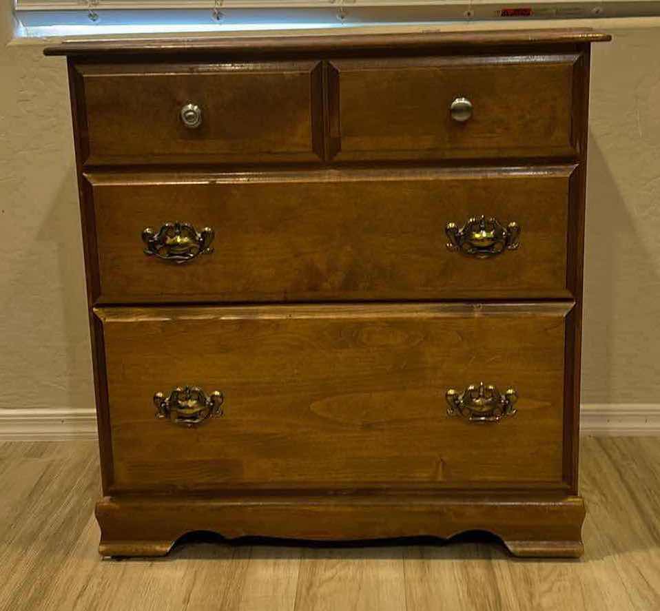 Photo 3 of SMALL VINTAGE 3-DRAWER WOOD CABINET. 30”X18”XH30.5”.