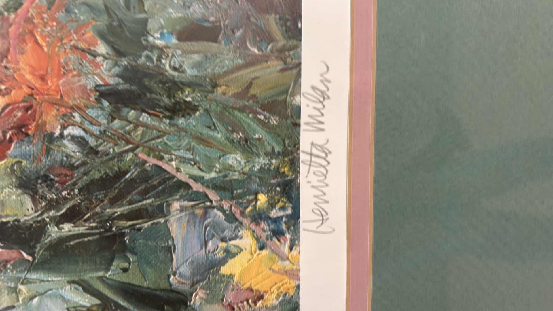 Photo 2 of GOLD FRAMED HENRIETTA MILAN “MEMORIES OF MONET 1991” FIVE COLOR OFFSET NUMBERED AND SIGNED ARTWORK WITH COA (IMAGE SIZE 29” X 21 1/2”.) APPRAISAL $400-$500