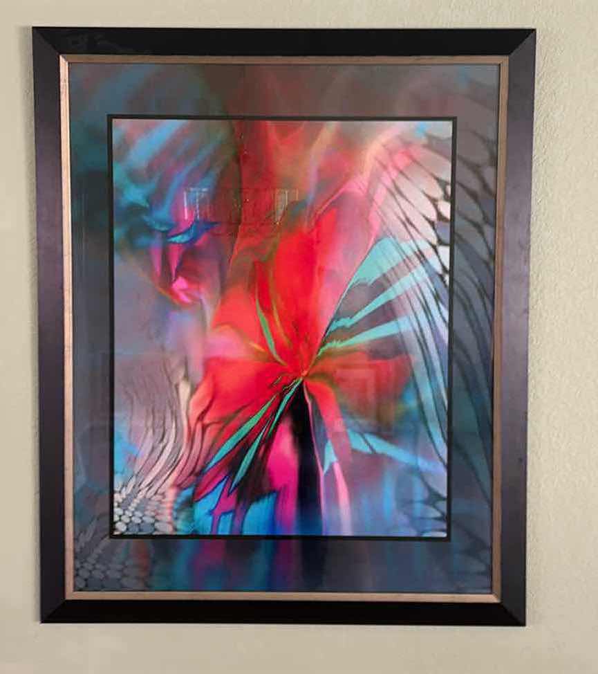 Photo 1 of FRAMED VIBRANT ABSTRACT ARTWORK 38 1/2” x 45 1/2”