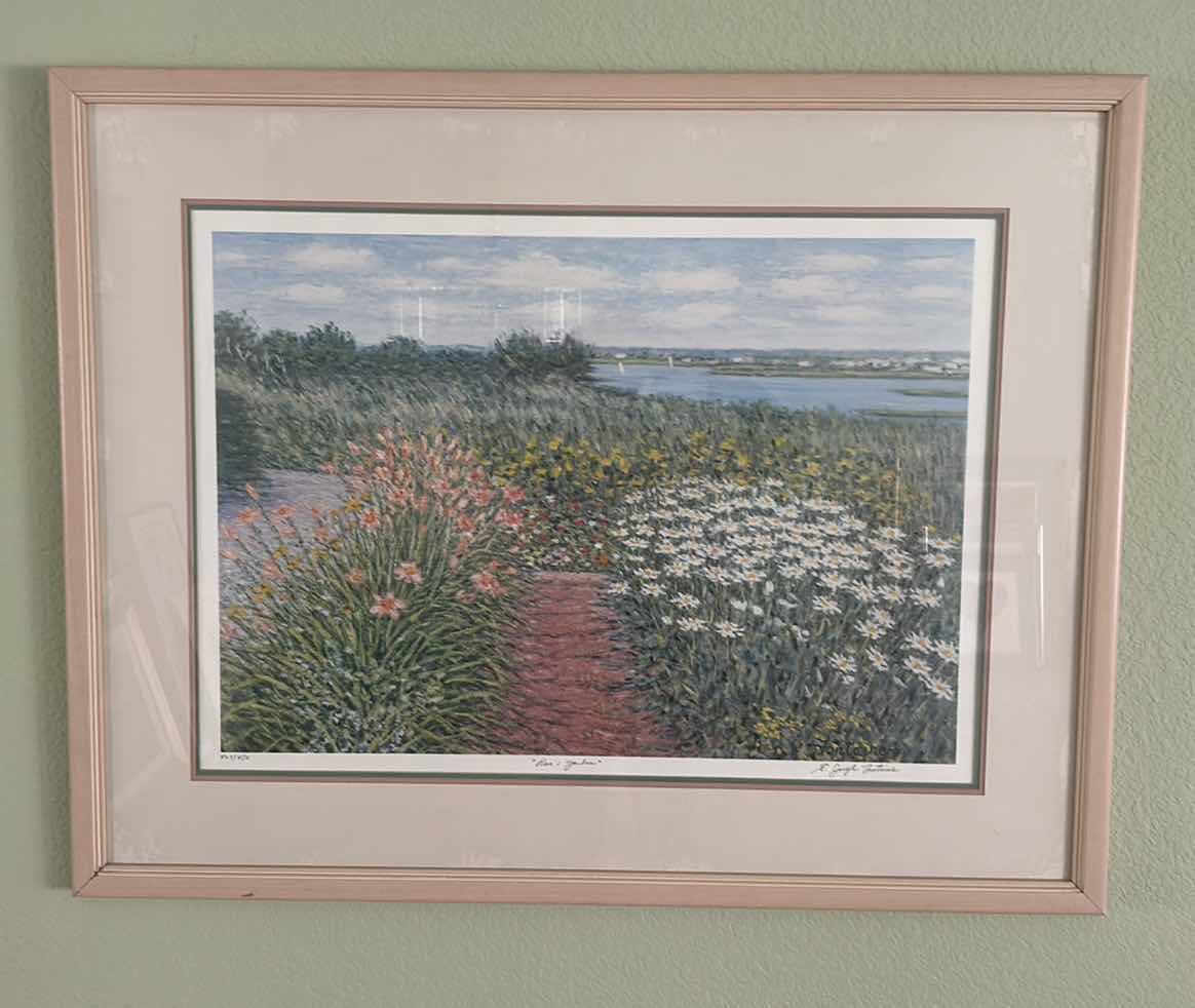 Photo 1 of WOOD-FRAMED, FOUR COLOR OFFSET, “ROSE’S GARDEN 1991”, BY E JOSEPH FONTAINE, IMAGE SIZE 21” X 28”. WITH COA APPRAISAL $400 -500