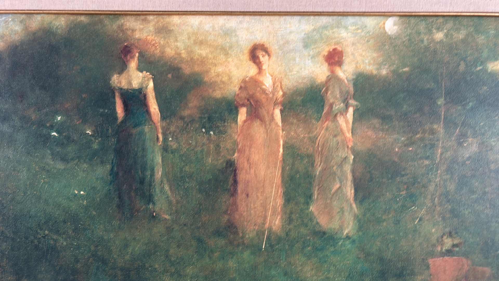 Photo 2 of GOLD-FRAMED, NUMBERED AND SIGNED, “IN THE GARDEN SPRING MOONLIGHT” BY THOMAS WILMER DEWEY, 1851-1938. OIL ON CANVAS ARTWORK WITH COA. 39 1/2” x 27”.