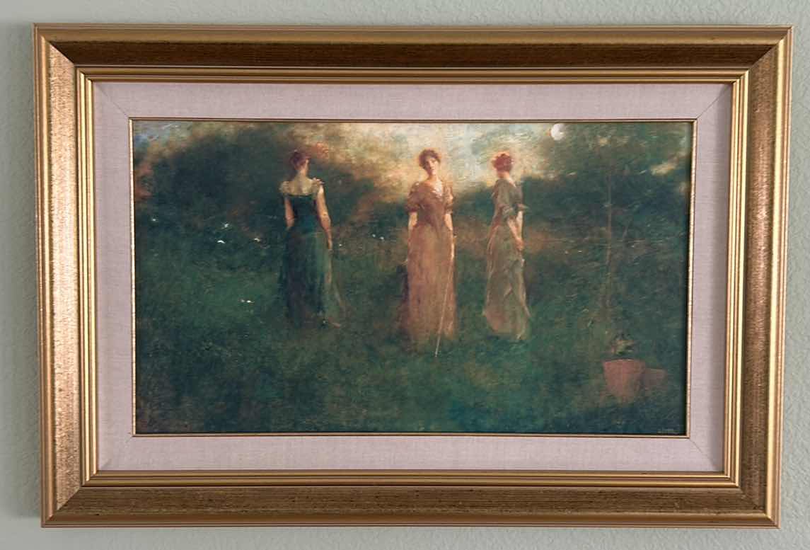 Photo 1 of GOLD-FRAMED, NUMBERED AND SIGNED, “IN THE GARDEN SPRING MOONLIGHT” BY THOMAS WILMER DEWEY, 1851-1938. OIL ON CANVAS ARTWORK WITH COA. 39 1/2” x 27”.