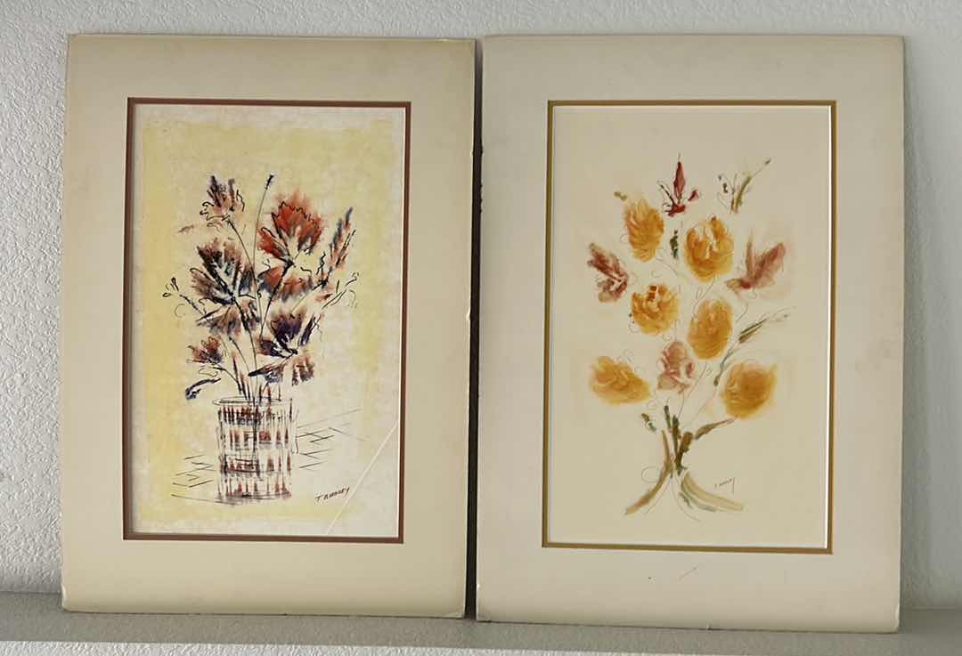 Photo 1 of 2 - UNFRAMED MATTED WATERCOLORS BY BIRDSEY FLORAL ARTWORK 1/2” x 25 1/4”