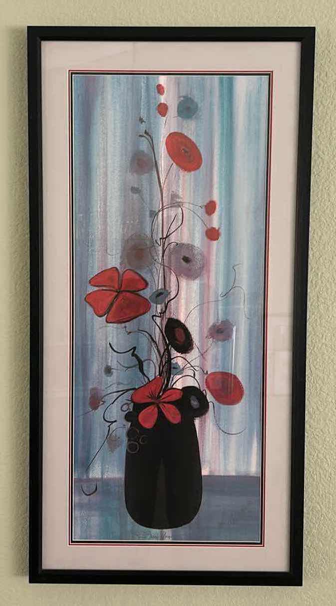 Photo 1 of BLACK CONSERVATION FRAMED WITH ACRYLIC GLAZING “EBONY VASE”FLORAL ARTWORK NUMBERED AND SIGNED 19” X 38 1/4”.