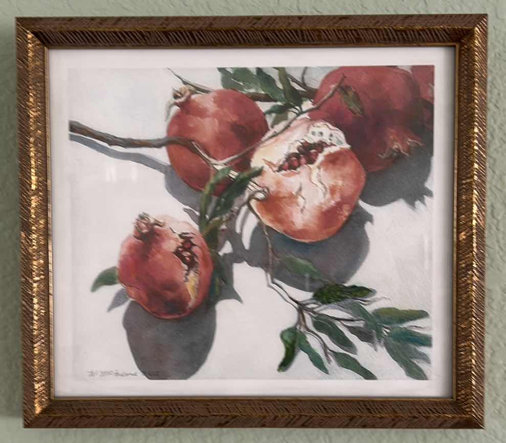 Photo 1 of ANTIQUE GOLD-FRAMED “POMEGRANATE” WATERCOLOR BY W. MCFARLAND NWS. ARTWORK 12.5” X 11.25”.