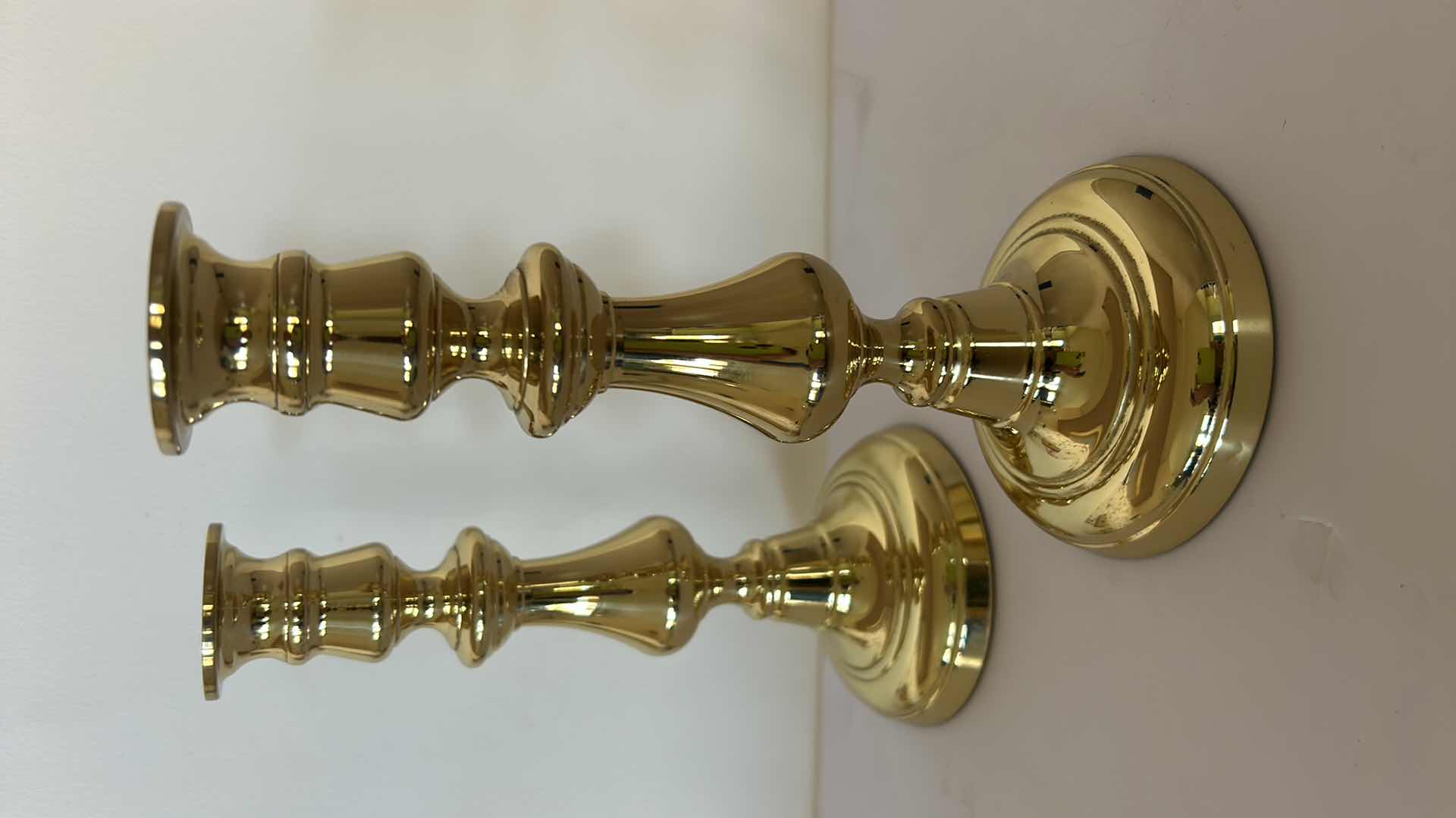 Photo 2 of 2- HEAVY MID CENTURY MADE IN AMERICA BALDWIN FORGED POLISHED BRASS CANDLEHOLDERS H8”