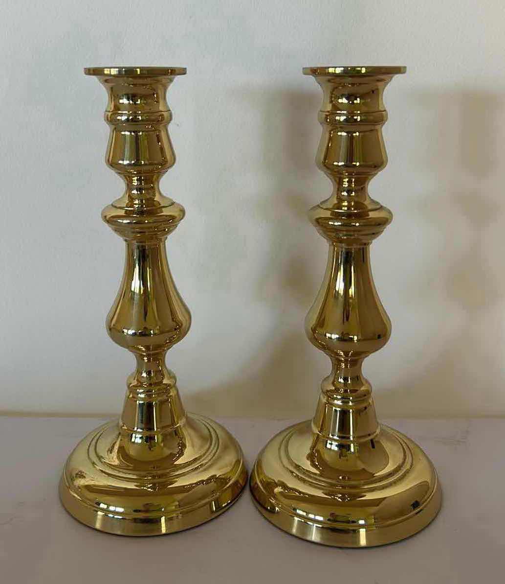 Photo 1 of 2- HEAVY MID CENTURY MADE IN AMERICA BALDWIN FORGED POLISHED BRASS CANDLEHOLDERS H8”