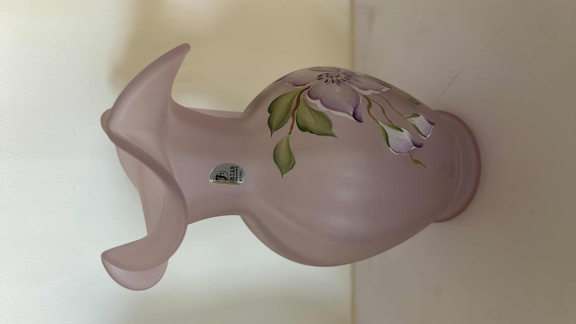 Photo 3 of FENTON HANDPAINTED PINK CHIFFON FLOWERED PITCHER H8.75”