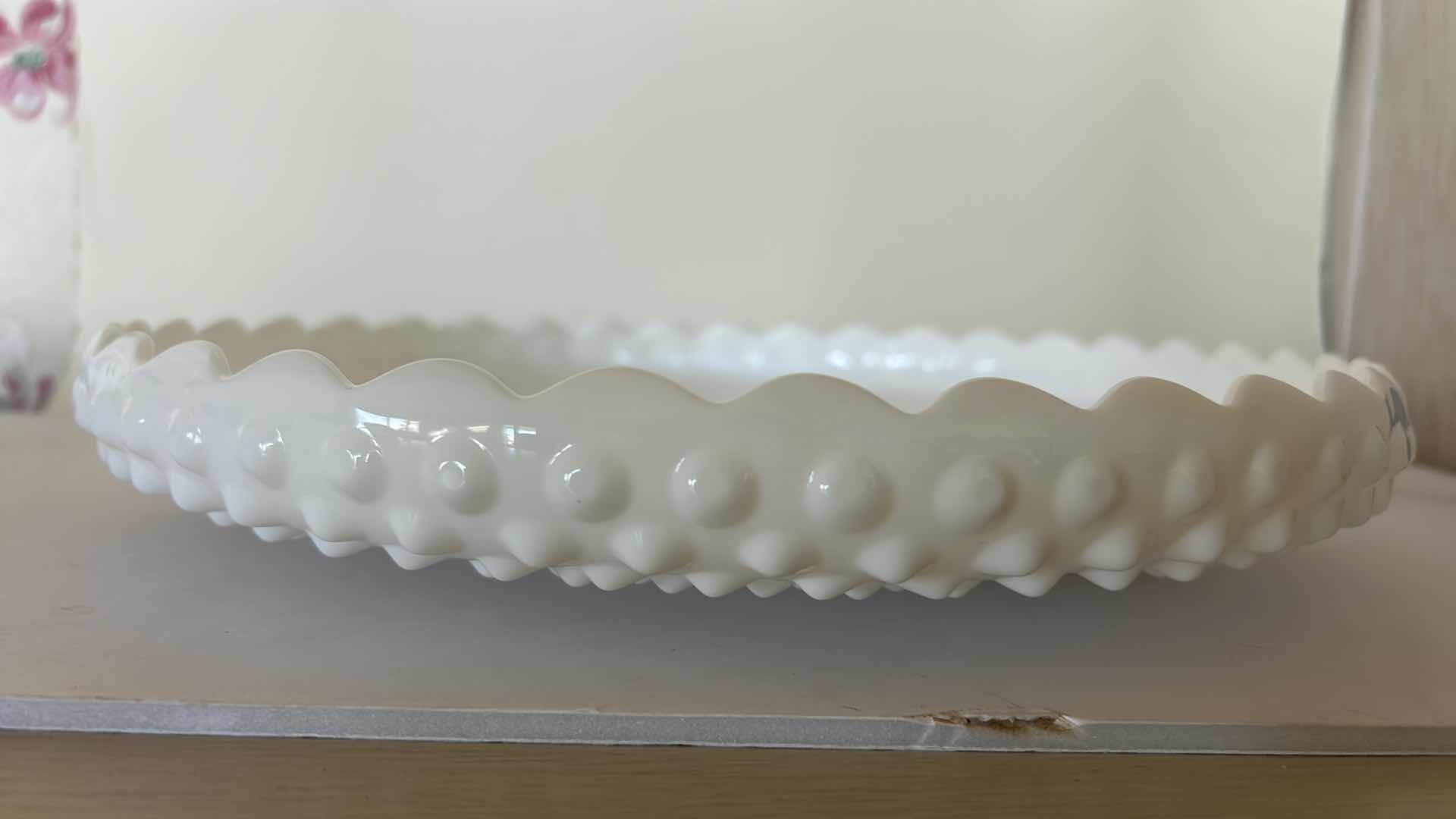 Photo 2 of HOBNAIL MILK GLASS CHIP AND DIP DISH 12.5” ROUND