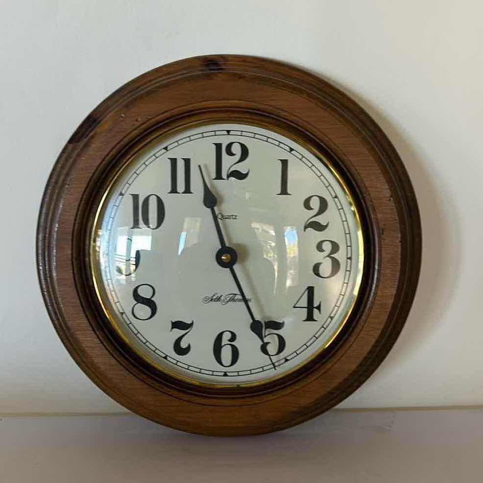 Photo 1 of SETH THOMAS WOOD FRAMED WALL CLOCK 11.5” ROUND