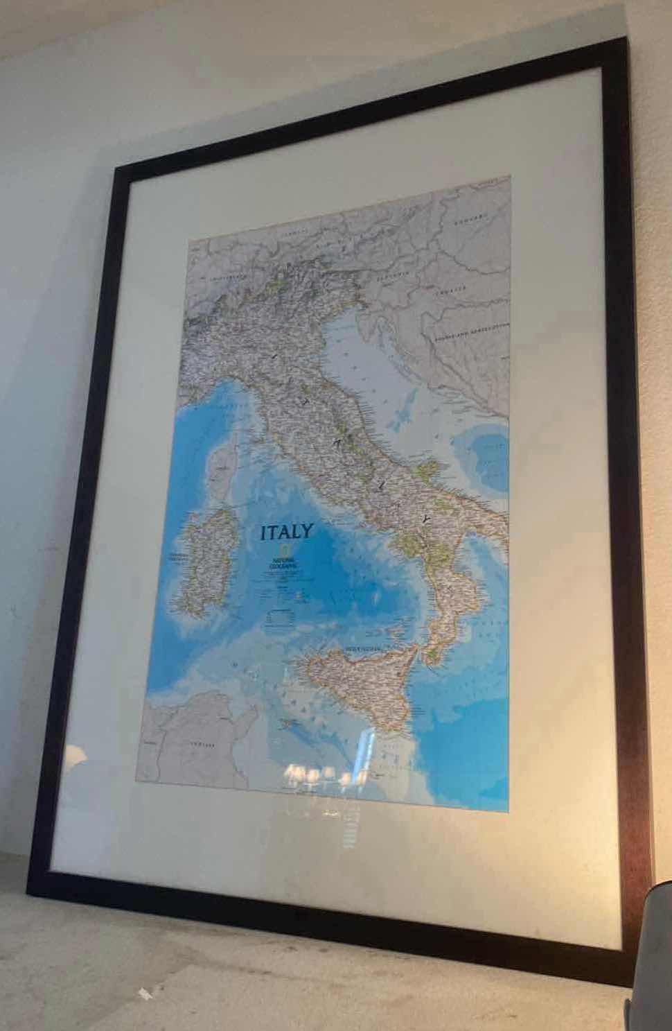 Photo 1 of FRAMED NATIONAL GRAPHIC MAP OF ITALY 32 1/2” x 43 1/2”