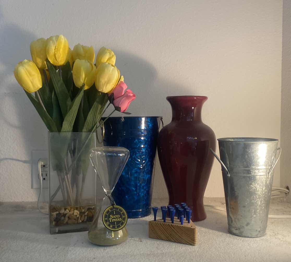 Photo 1 of 4 VASES TALLEST 12”, SAND TIMER & GOLF TEES