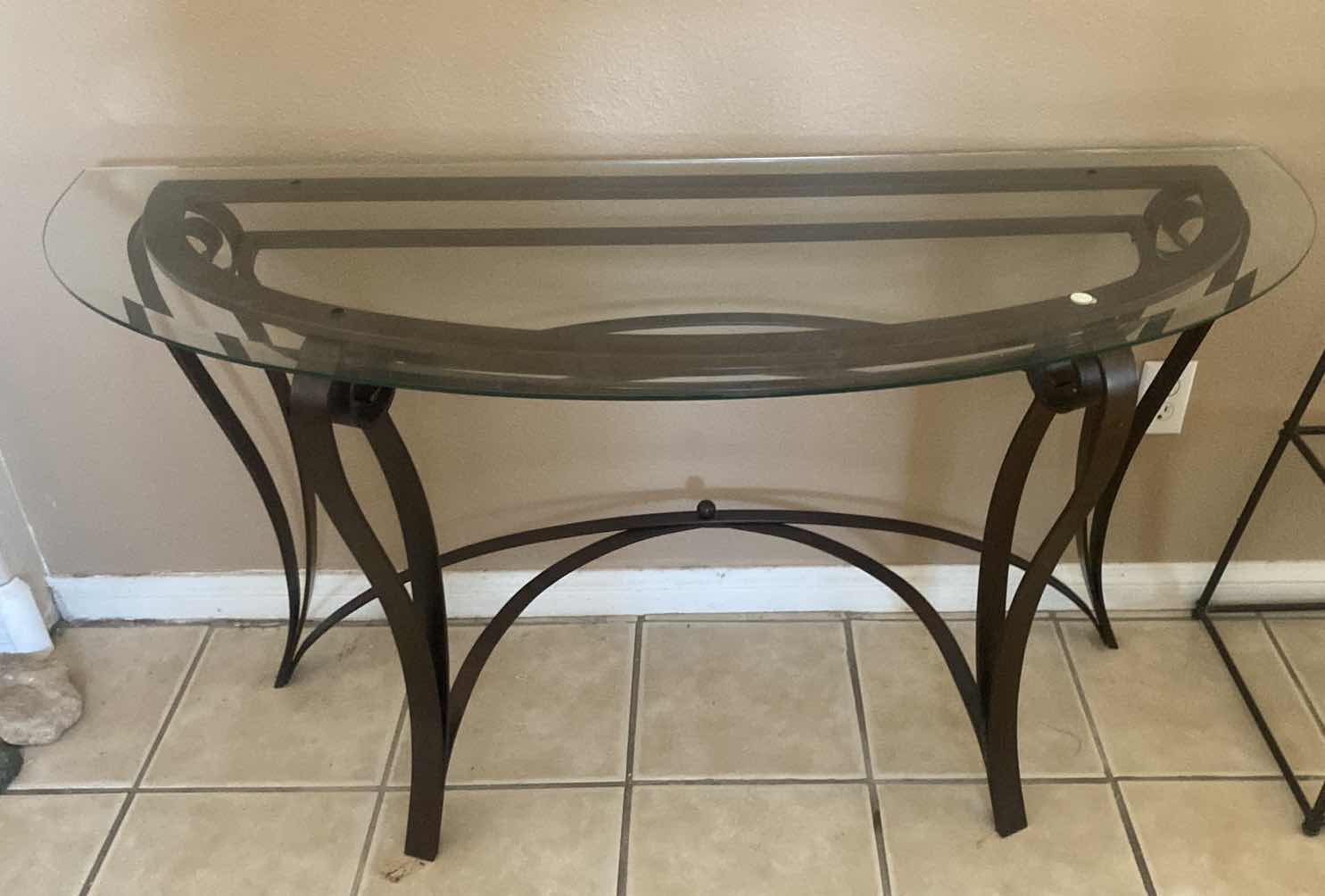 Photo 1 of IRON WITH BEVELED GLASS CURVED CONSOLE TABLE 52“ x 20“ H27 1/2”