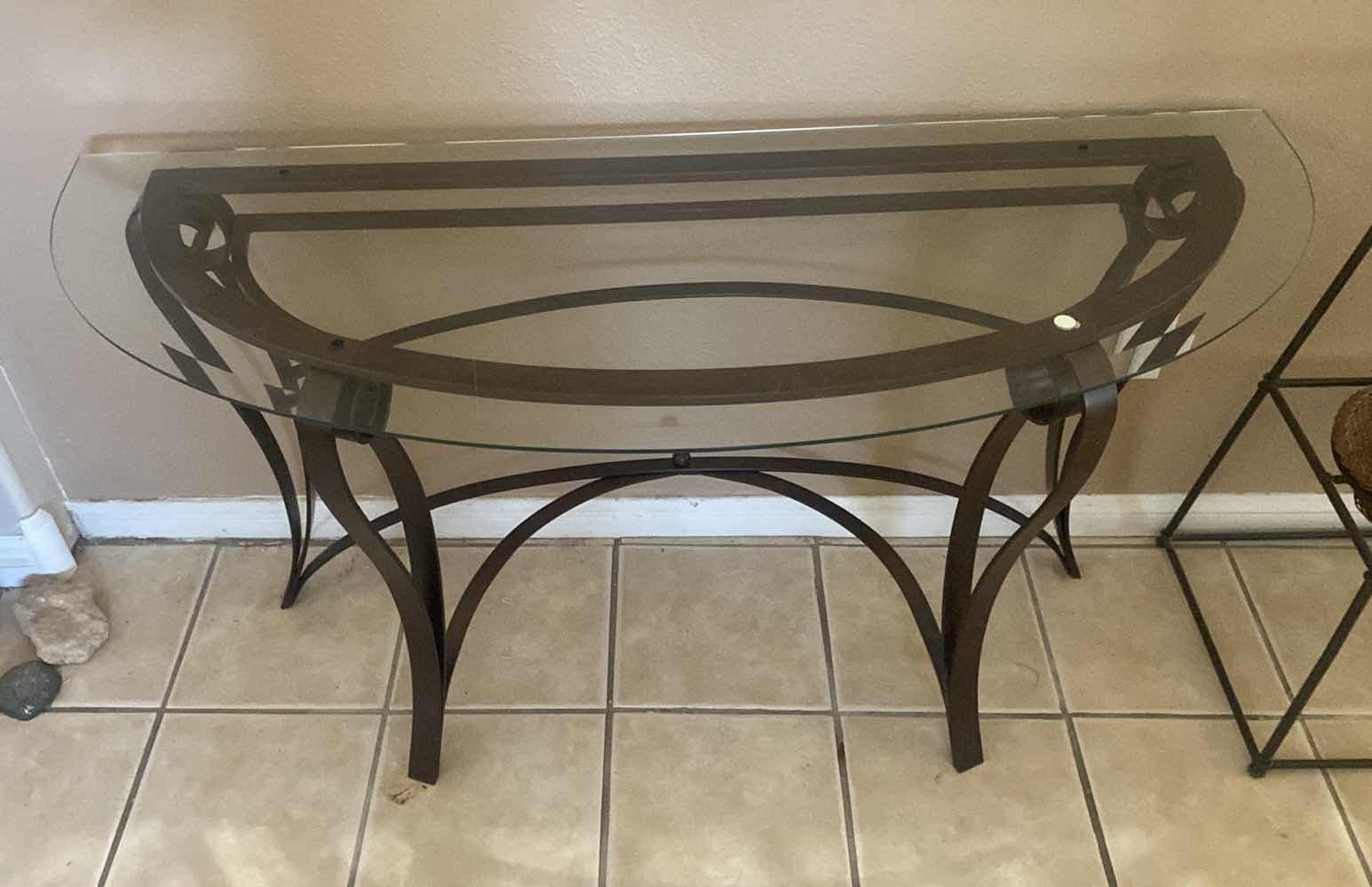 Photo 2 of IRON WITH BEVELED GLASS CURVED CONSOLE TABLE 52“ x 20“ H27 1/2”