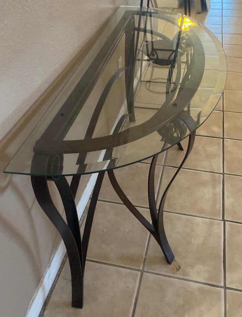 Photo 3 of IRON WITH BEVELED GLASS CURVED CONSOLE TABLE 52“ x 20“ H27 1/2”