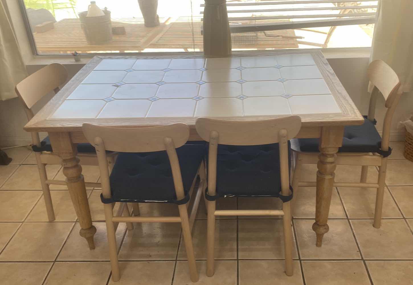 Photo 1 of 5 PIECE INFORMAL DINING OAK TABLE WITH TILE TOP & 4 MAPLE CHAIRS 53 1/2” x 37 1/2“ H 29 1/2“