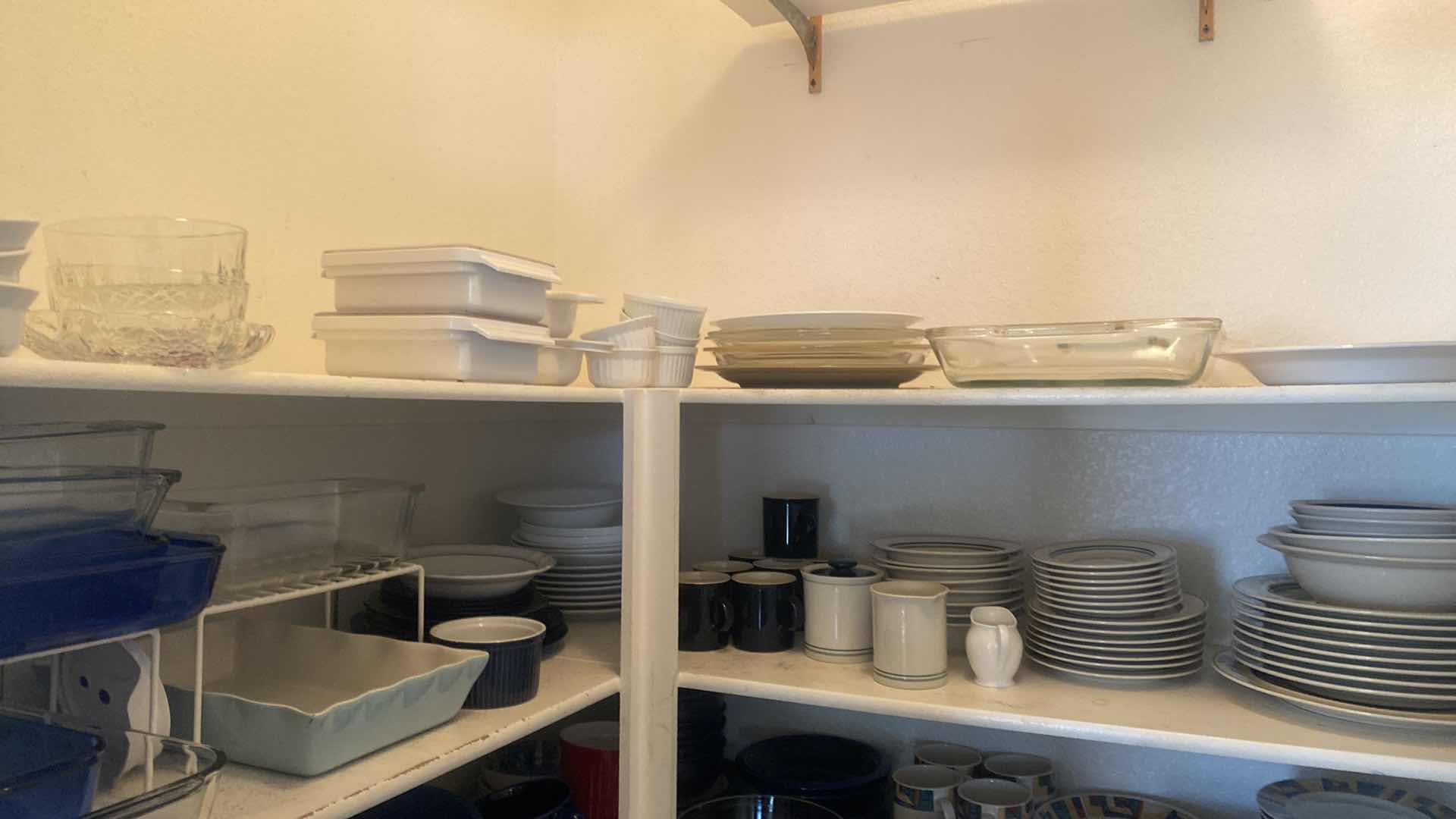 Photo 1 of TOP 2 SHELVES IN PANTRY - BAKING DISHES & DISHES