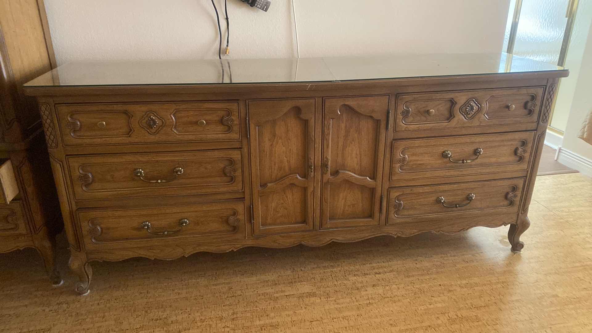 Photo 1 of VINTAGE MCM MOUNT AIRY N. CAROLINA FURNITURE CO. WALNUT 9 DRAWER DRESSER WITH GLASS ON TOP 78” x 19” H 33” GLASS IS CRACKED 1 DRAWER NEEDS ADJUSTMENT (more pieces available all sold separately i.e. two nightstands 6 drawer, chest and mirror)