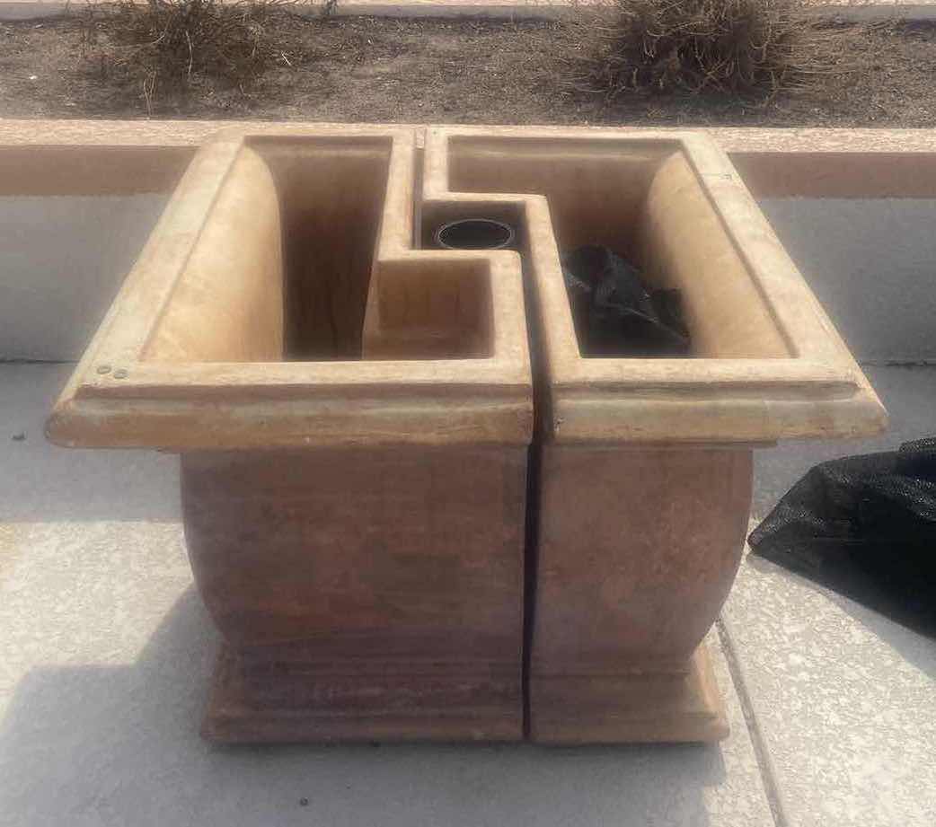 Photo 1 of AL’s GARDEN ART VERY LARGE 2 PIECE ARCHITECTURAL SQUARE CAST STONE PLANTER 36” x 36”(measurement is both pieces together) SOME CRACKS SEE PICTURES