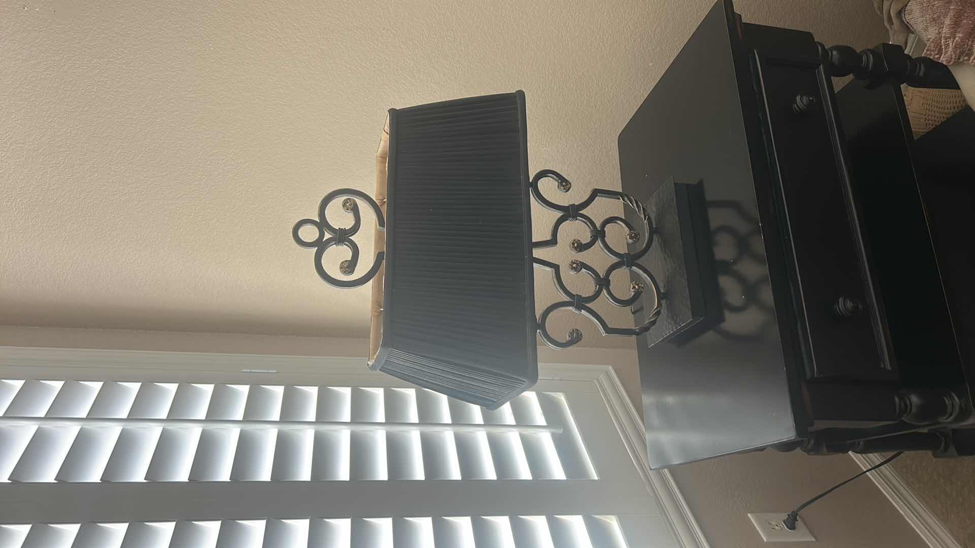 Photo 1 of WROUGHT IRON TABLE LAMP W PLEATED SHADE H27”