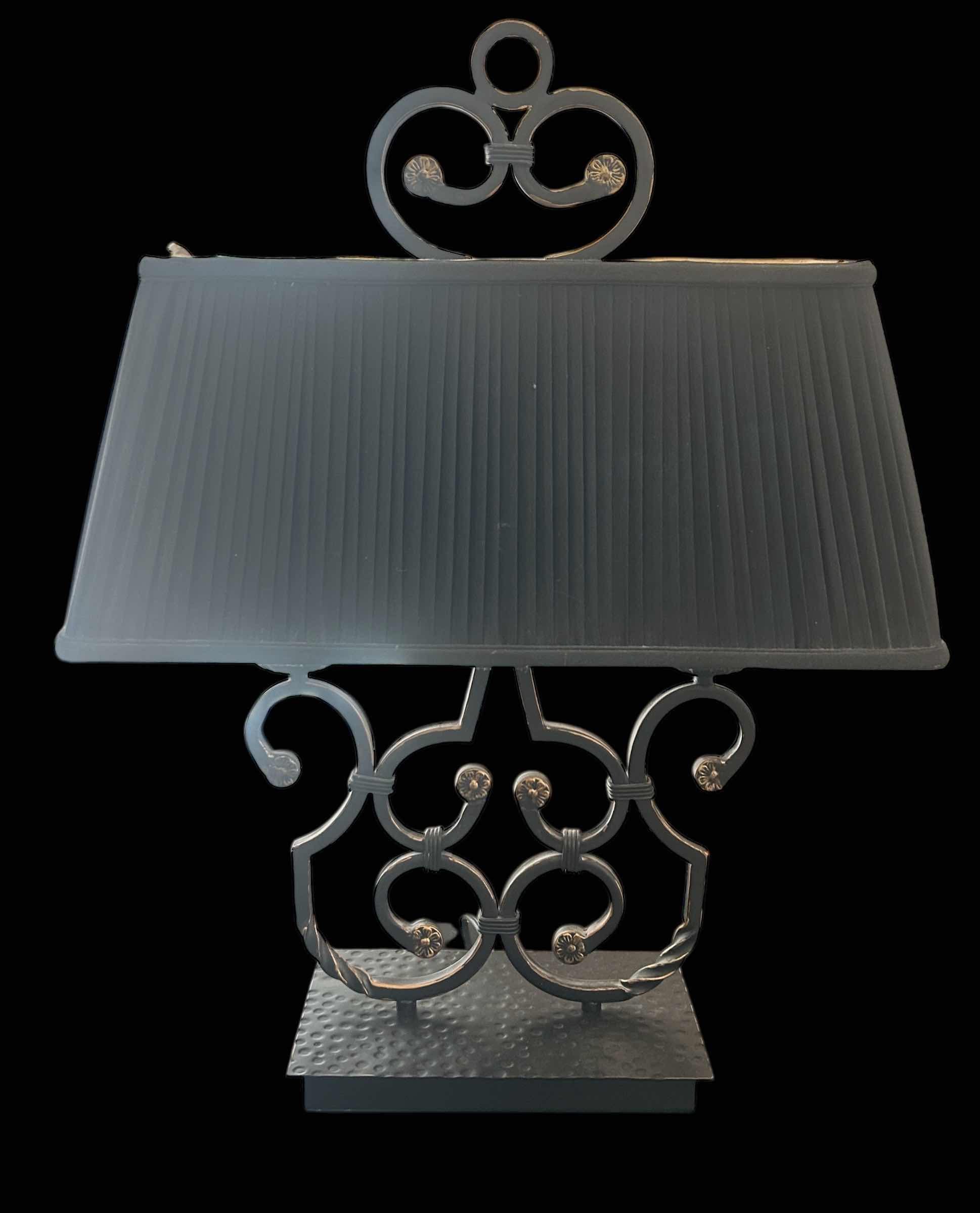 Photo 1 of WROUGHT IRON TABLE LAMP W PLEATED SHADE H27”
