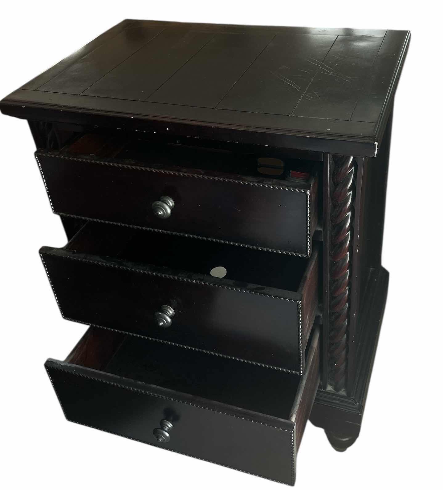 Photo 1 of BLACK WOOD 3 DRAWER NIGHTSTAND END TABLE 27” x 18 1/2” x H35 1/2”