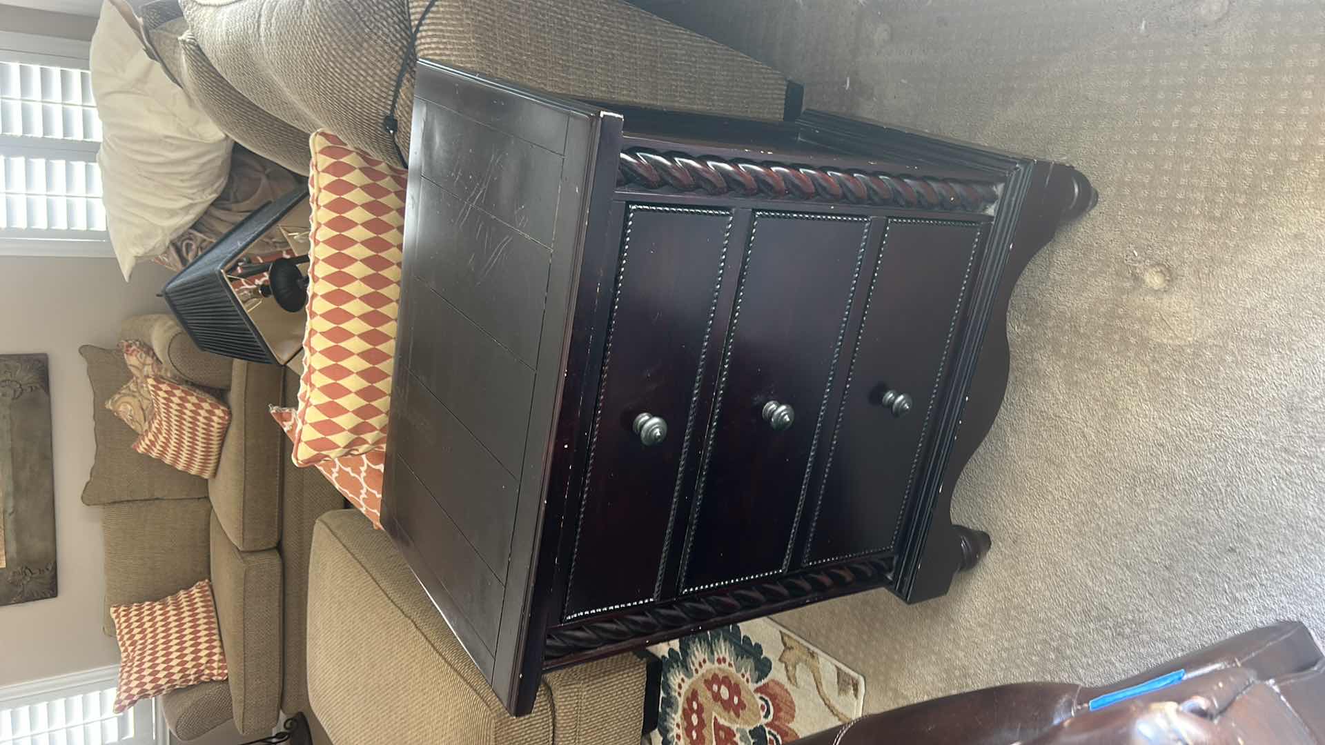 Photo 1 of BLACK WOOD 3 DRAWER NIGHTSTAND END TABLE 27” x 18 1/2” x H35 1/2”