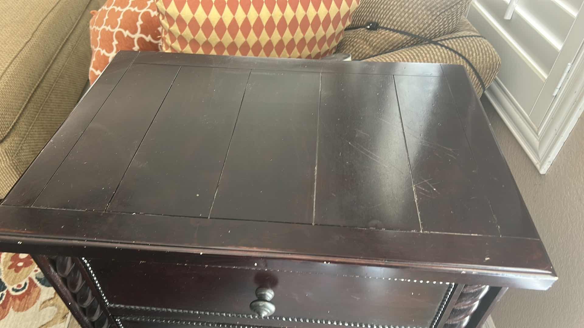 Photo 1 of BLACK WOOD 3 DRAWER NIGHTSTAND END TABLE 27” x 18 1/2” x H35 1/2”