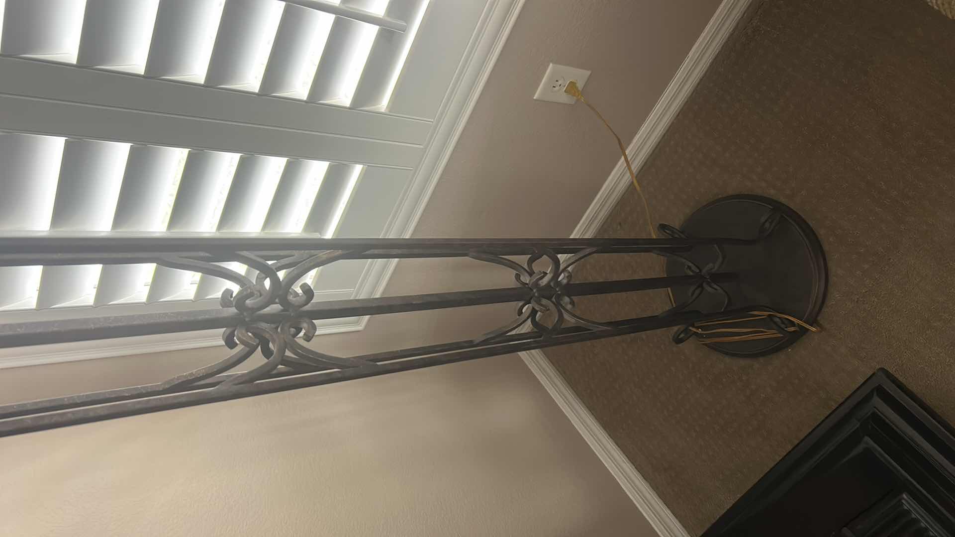 Photo 1 of 6' WROUGHT IRON ART DECO FLOOR LAMP W AMBER BOWL UP GLASS LIGHT