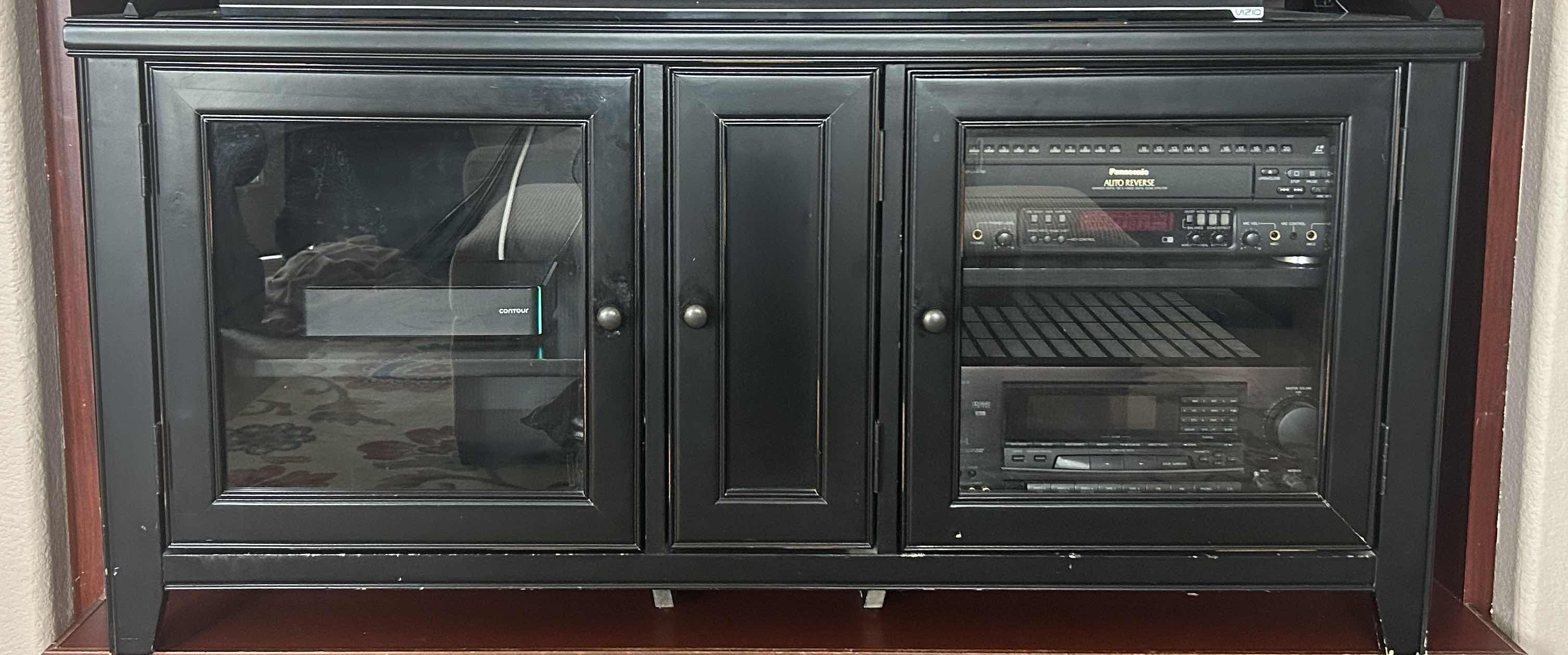 Photo 1 of BLACK WOOD W. GLASS DOOR PANELS MEDIA CABINET (ELECTRONICS & CONTENTS NOT INCLUDED) 51” X 20“ X H24“