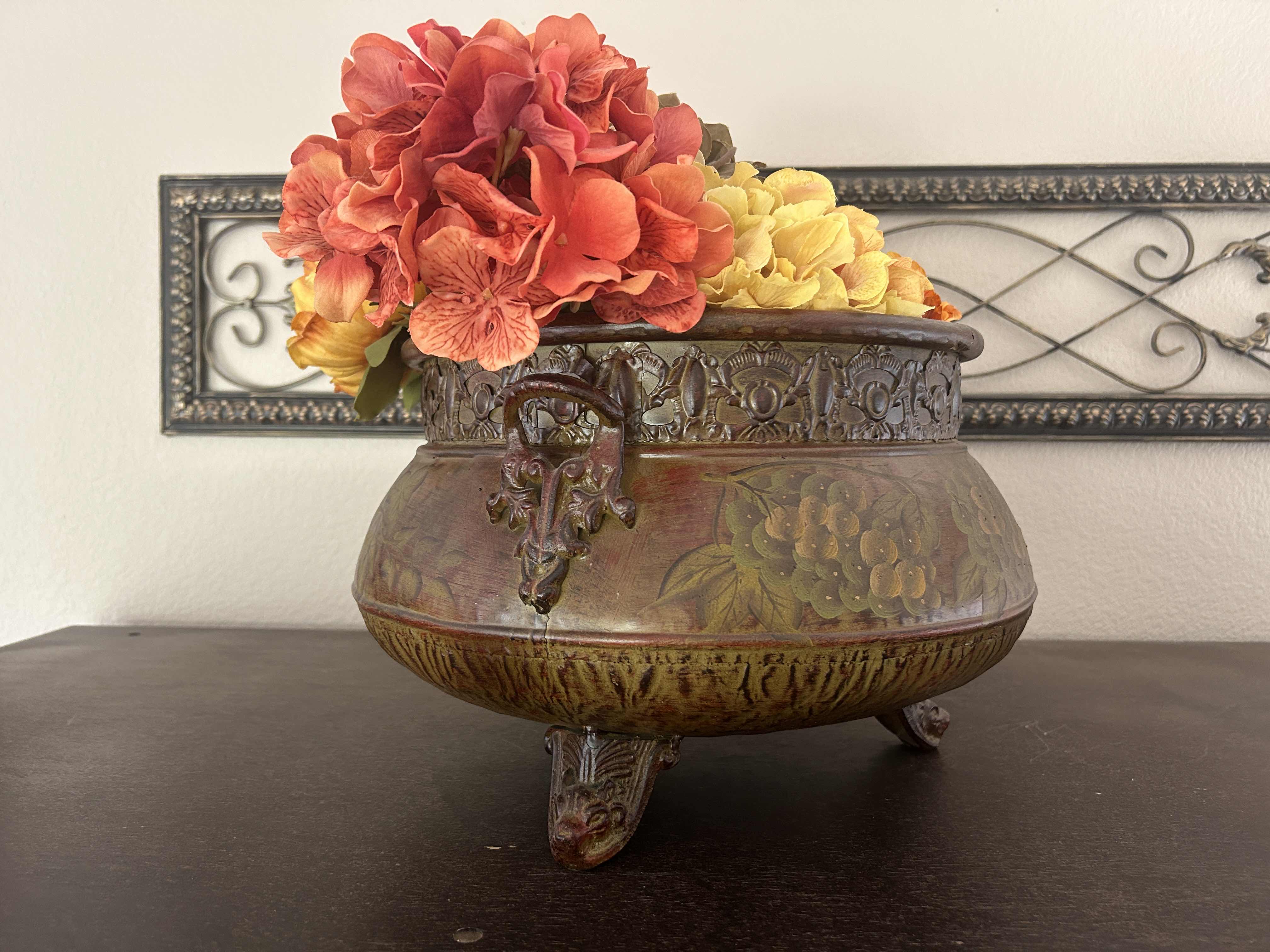 Photo 1 of METAL POT 16” x 9” WITH FAUX FLORAL