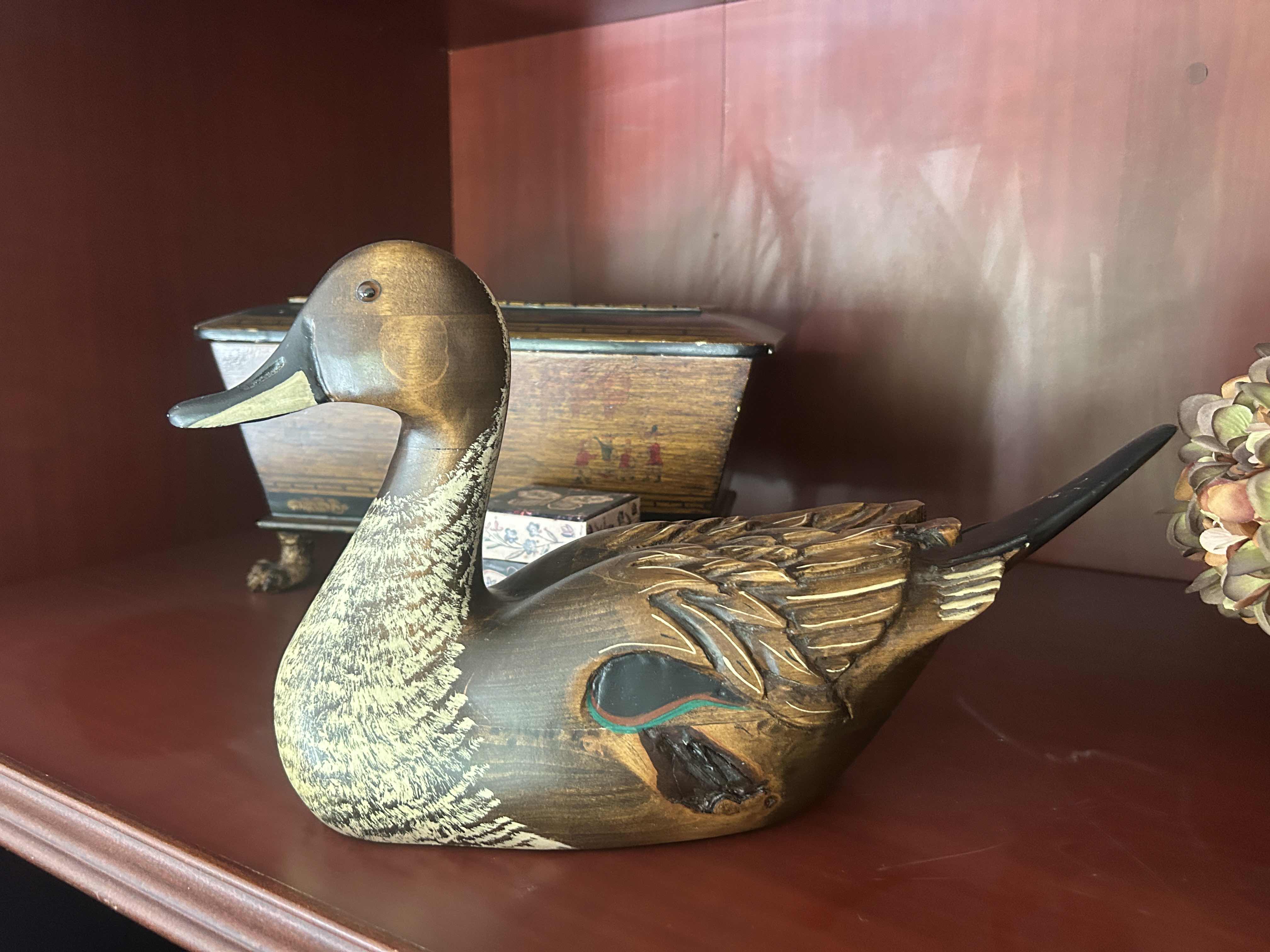 Photo 1 of  WOODED DECOY DUCK-SIGNED  16 1/2“ x H9“