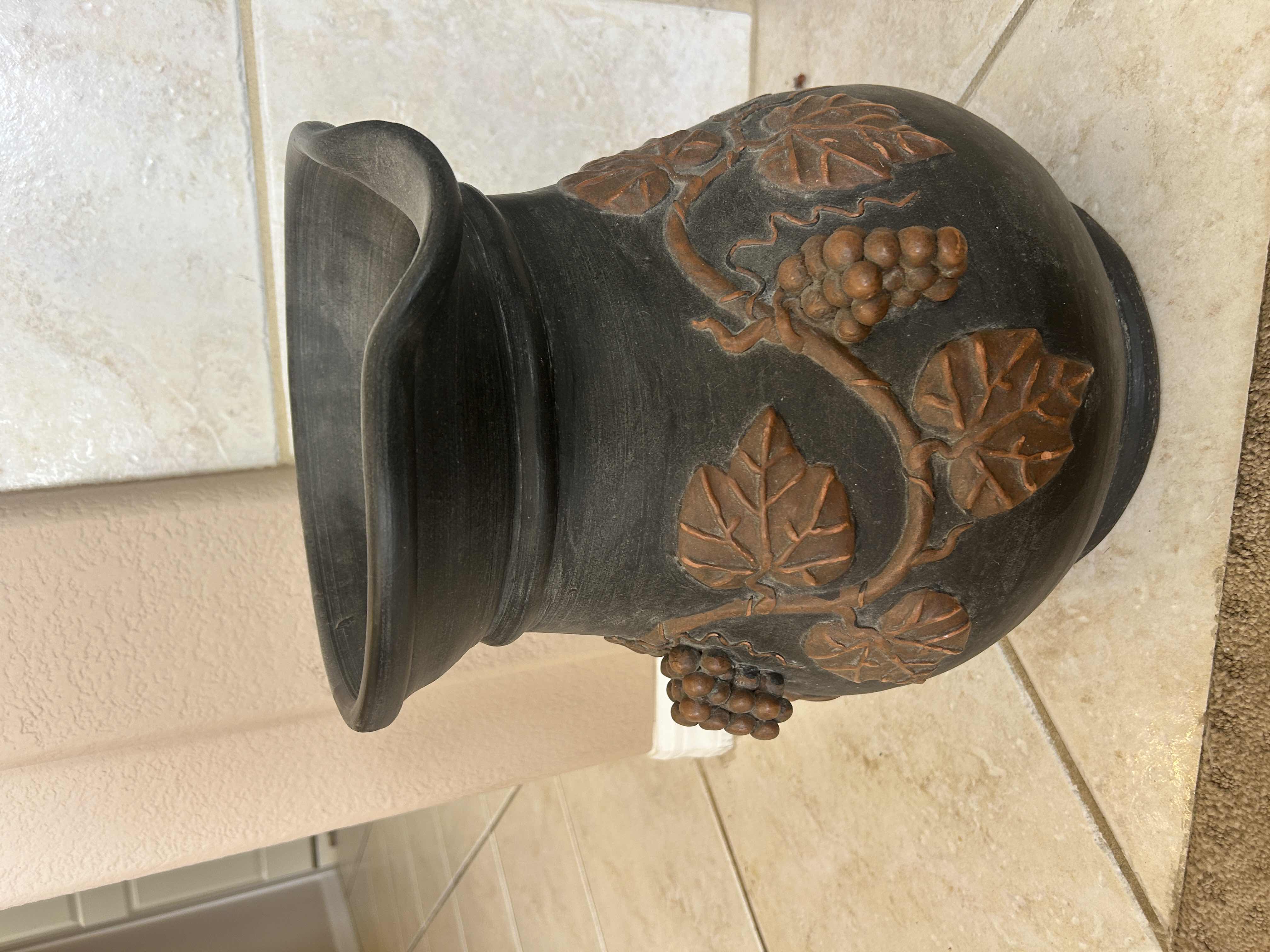 Photo 1 of GRAPE LEAF PATTERN POTTERY PITCHER H14.5”