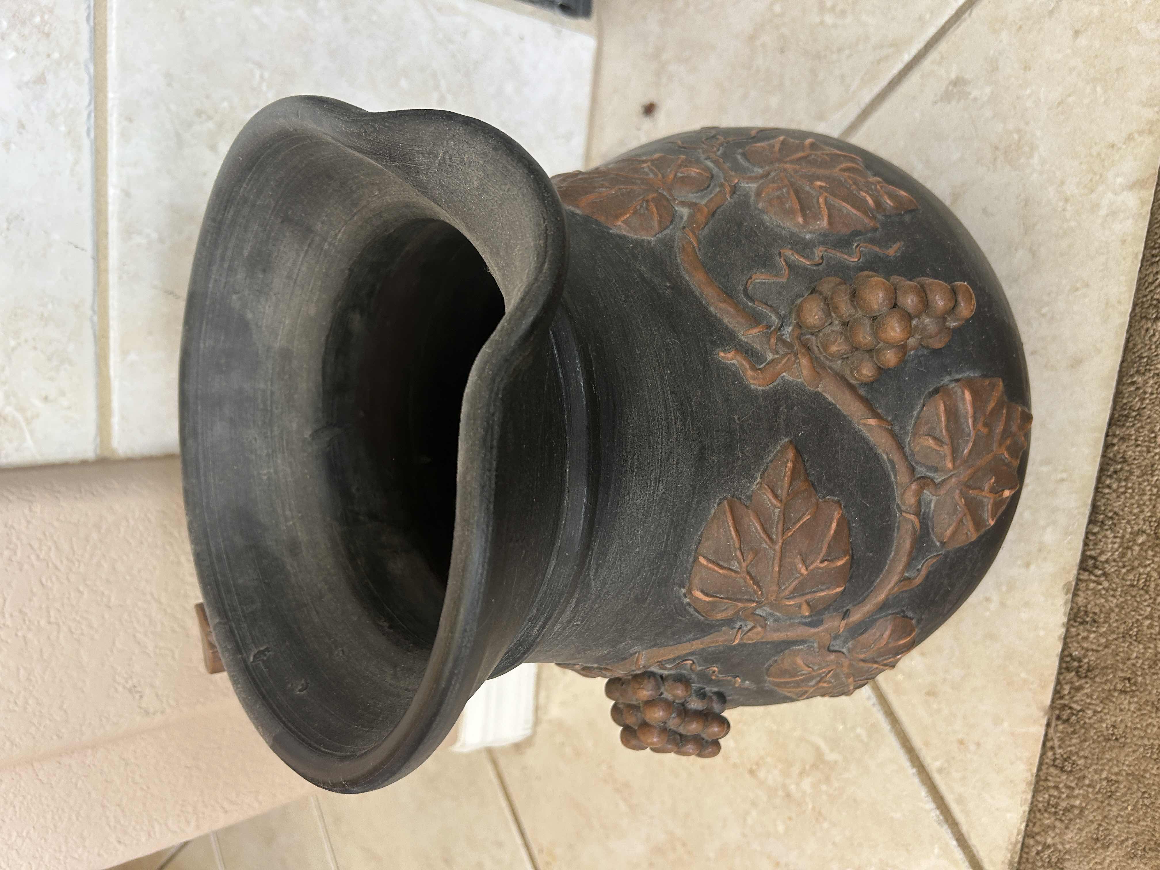 Photo 1 of GRAPE LEAF PATTERN POTTERY PITCHER H14.5”