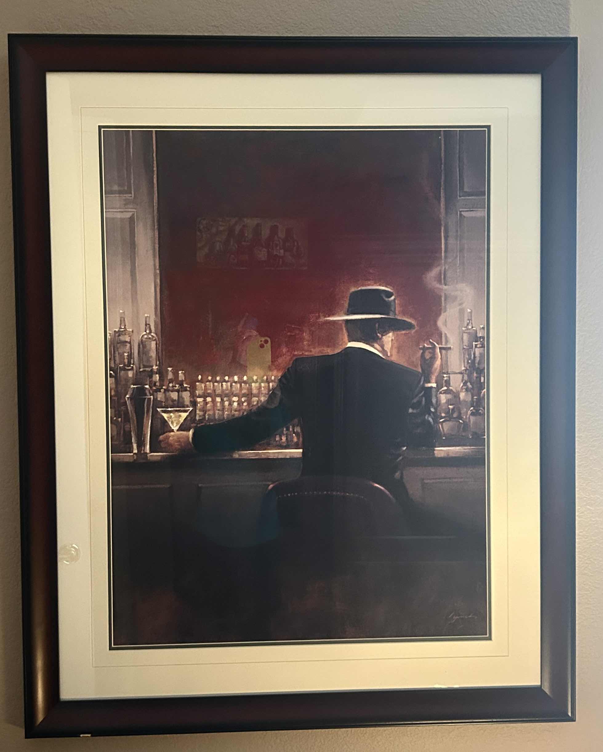 Photo 1 of WOOD FRAMED “CIGAR BAR” BY BRENT LYNCH ARTWORK 33 1/2“ x H41 1/2“
