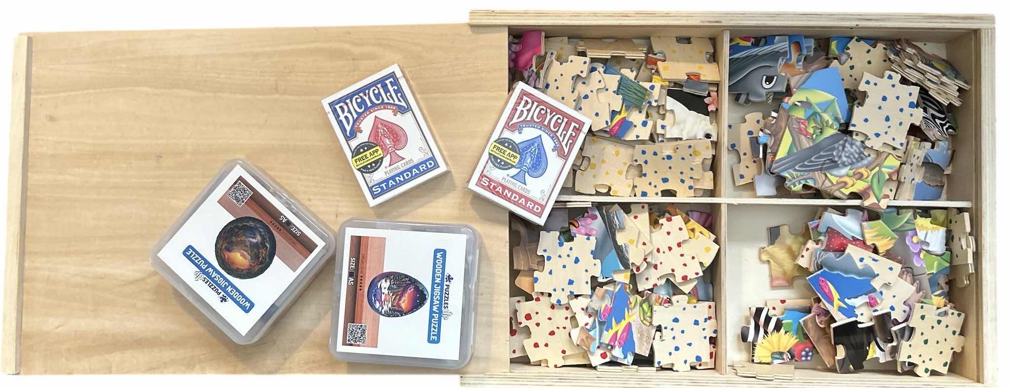 Photo 1 of PUZZLES, PUZZLE BOX AND PLAYING CARDS