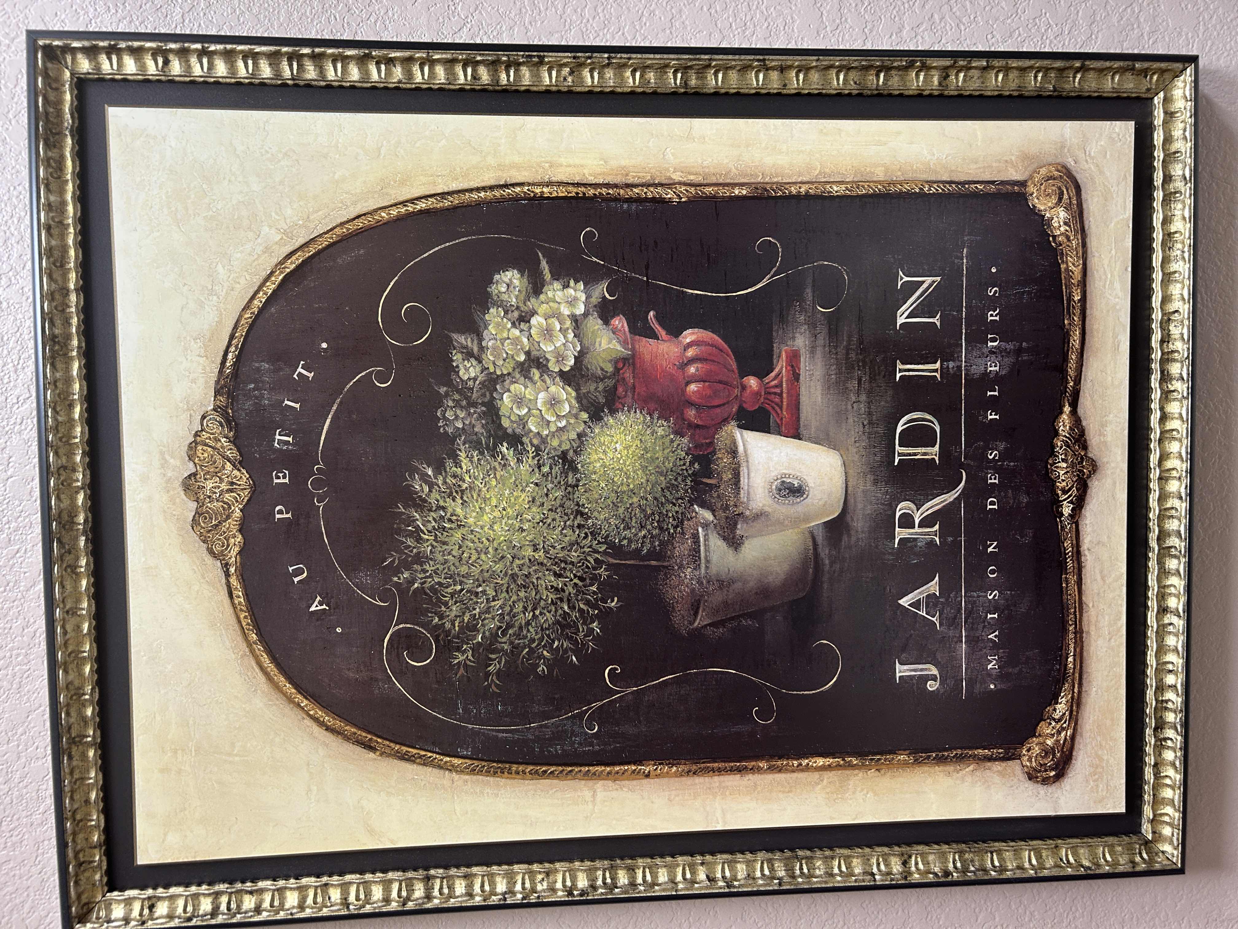 Photo 1 of FRAMED "AU PETIT, JARDIN, MAISON DES FLEURS" ARTWORK 23.5“ x H31.5“
