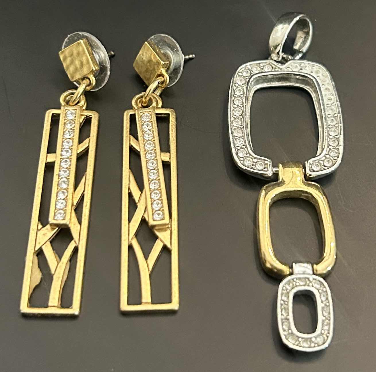 Photo 1 of BRIGHTON SILVER & GOLD TONE W GEMSTONE DANGLE EARRINGS, BRIGHTON SILVER & GOLD PENDANT